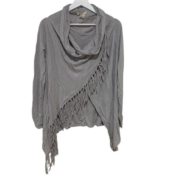 Love Stitch gray small long sleeve wrap fringe sweater - Picture 1 of 6